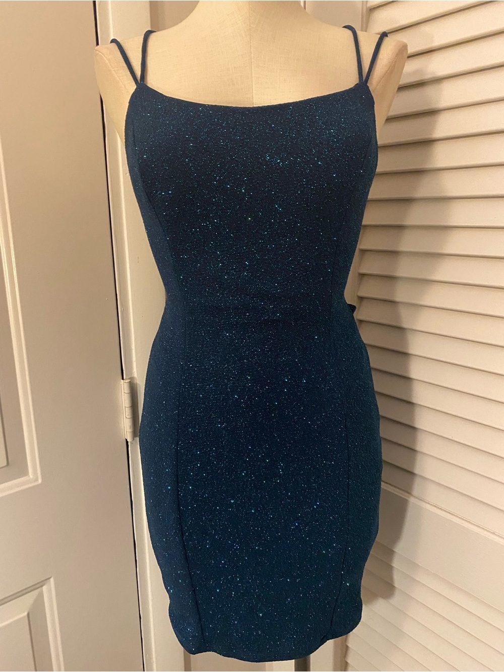 Midnight Blue w/ Sparkles Bodycon Spaghetti-Strap Dress- Size Medium